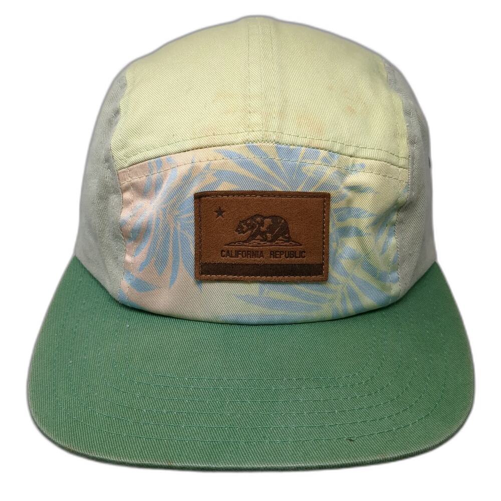 Locale 5 Panel Hat Green Yellow One Size California Republic Bear Palm Leaf